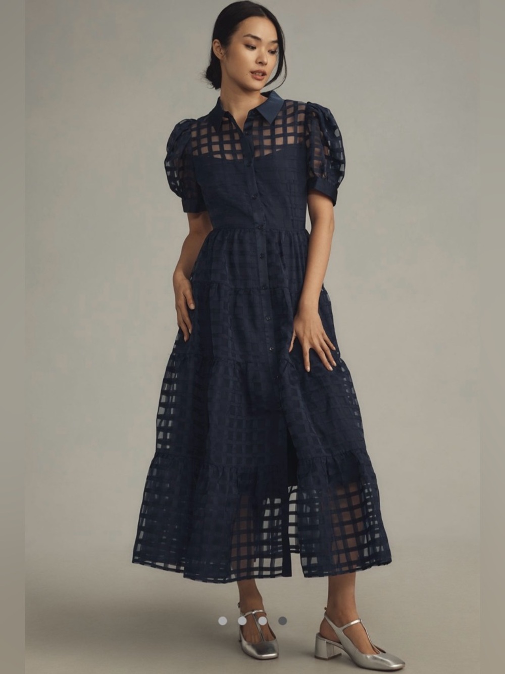 English Factory Navy Grid Midi Dress